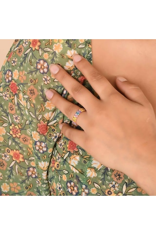 Renkli Zirkon Oval Taşlı Rose Altın Kaplamalı Tam Tur Gümüş Yüzük Gümüş - Pembe Altın
