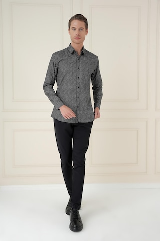 Efor Slim Fit Baskılı %100 Pamuk Spor Siyah Gömlek G 1587 Siyah