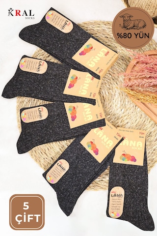 Miss Lana Ladies Socks Lambswool Özel Kuzu Yünlü Termal Kadın Kışlık Yün Çorap 5 Çift Siyah