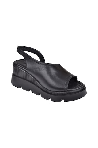 Floor Hakiki Deri Kalın Taban Kadın Sandalet Mak-2008 Siyah