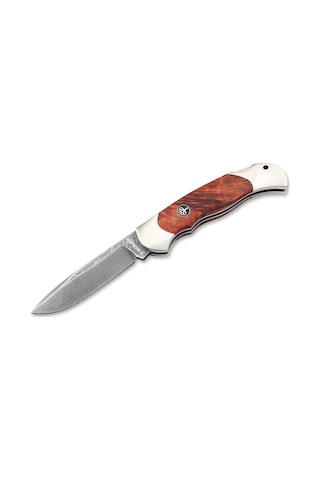 Böker Manufaktur Optima Burl Birch Bloody Orange Damast Kamp Çakı Kahverengi