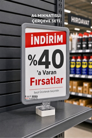 A4 Güçlü Mıknatıs Tutuculu Fiyatlık Etiketlik Dikey Yatay Ve Bilgilendirme Çerçevesi Gri 1