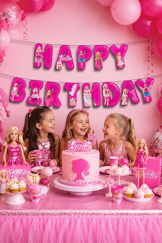 Barbie Happy Birthday Yazı Banner Kız Çocuk Doğum Günü Parti Süsü Dekoru Genel
