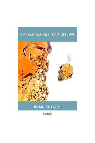 El Yapımı Kuru Kafa Cam Şişe 350 Ml Estetik Tasarım 1 Adet