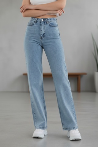 Woddi Heaven Kadın Yüksek Bel Buz Kar Yıkama Salaş Wide Leg Jeans Geniş Paça Palazzo Kot Pantolon Taş