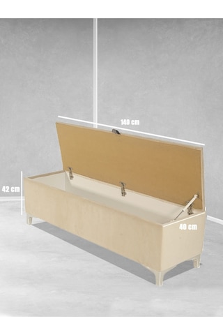 Vetra V2 Sandıklı Puf  Krem Dilimli Model Sandıklı Puf Bench - Sandıklı Yatak Ucu Bankı