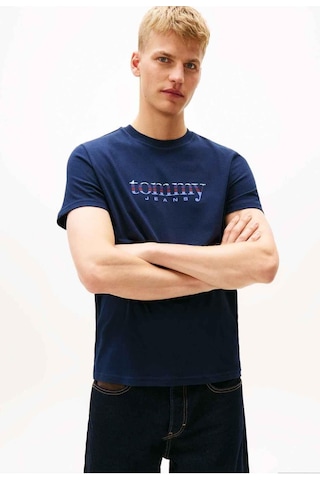 Tommy Hilfiger Erkek Logolu Pamuklu Bisiklet Yakalı Şık Görünüşlü Günlük Kullanıma Uygun Lacivert T-12263 Lacivert