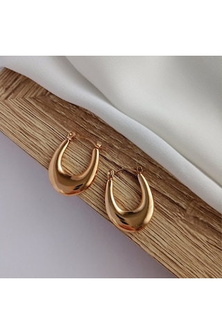 Lente Aksesuar Gold Renk Çelik Bold Damla Küpe - Suya Dayanıklı Modern Tasarım Altın