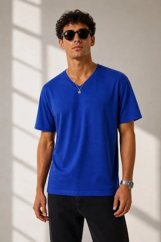 Modi Erkek V Yaka Basic Tişört Kısa Kol Yazlık Regular Fit T-shirt - Saks Mavisi Açik Mavi