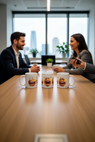 Seramik Kupa Gülümseven Karakter Baskılı 300 Ml Hediyelik Ofis Ka Beyaz