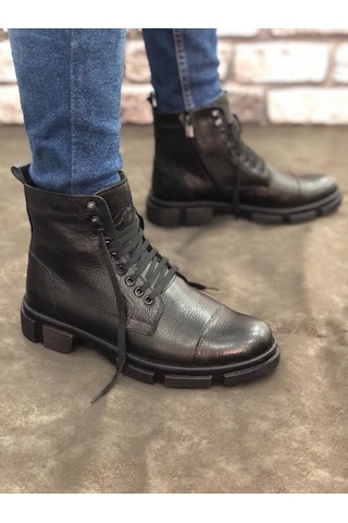 Derilax Hakiki Deri Kürklü Postal Siyah Erkek Bot