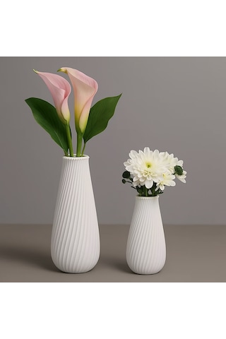 3d Baskı Dekoratif Seramik Vazo Beyaz 18/14cm Beyaz
