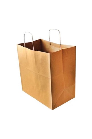 Burgu Saplı Kraft Kağıt Çanta 31X20X33 Cm - 25 Adet