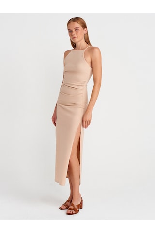 Dilvin 91502 Halter Yaka Midi Elbise-bej Bej