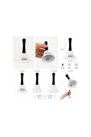 El Çanı Dekoratif Masa Zili Ring For A Kiss Tasarımlı Romantik Hediye 13 Cm Çan Zil Beyaz