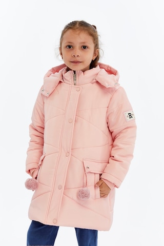 Kapüşonlu Kışlık Ponpon Detaylı Kız Çocuk Kaban 51354 Pembe