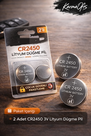 Cr2450 3v Lityum Düğme Pil 2 Li Paket Araç Kumandası, Akıllı Sensör, Tartı Pili