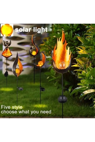 Besthome1 Güneş Enerjili Demir Alev Feneri - Toprak Takılabilir Bahçe Işıkları