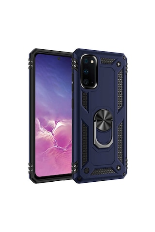 Samsung Galaxy Uyumlu S20 Kılıf Sert Silikon Yüzüklü Stand Özellikli Kapak