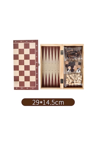 Vkemall 3'ü 1 Arada Ahşap Satranç Dama Tavla Seti Taşınabilir Ahşap Satranç Seti Yetişki