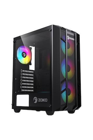 Zoko Hunter 4x12 CM ARGB Fan Mesh Panel Temperli Cam Bilgisayar Kasası Siyah