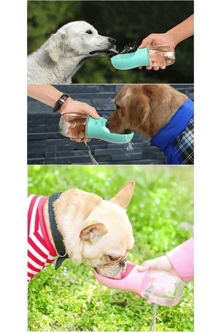 Pribor Taşınabilir Kedi Köpek Suluğu Seyahat Su Şişesi Kaseli Emniyetli Sızdırmaz Kutulu 350 Ml