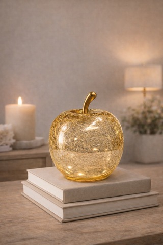 Işıklı Gold Elma Formlu Dekoratif Obje