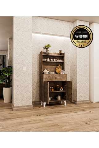 Dekorfim Çok Amaçlı Airfry Dolabı Kahve Köşesi Gri