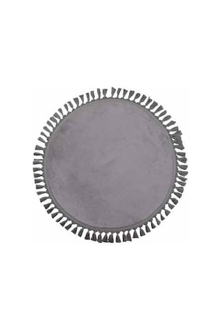 Modern Dekoratif Yuvarlak Puffy Peluş Ponpon Saçaklı Salon Oturma Odası Halısı Gri