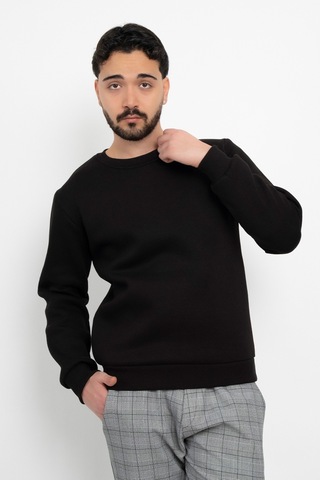 Dasüniforma Basic Baskısız 3 İplik Unisex Cepsiz Düz Sweatshirt Yuvarlak Yaka Sweat Siyah