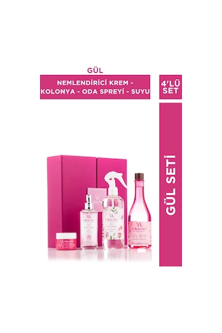 Gül Seti (Gül Özlü Nemlendirici Krem - Gül Kolonyası Cam Şişe - Gül Oda Spreyi - Gül Suyu)