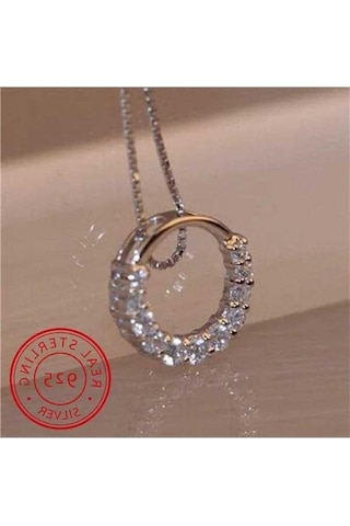 Novahub 925 Ayar Gümüş Kalp Şekilli Kristal Kolye - Kolye Takı Yaka Aksesuar Gümüş