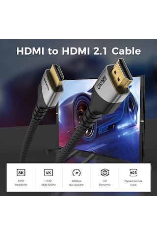Hdmı 2.1 To Hdmı Görüntü Aktarma Kablosu Televizyon Notebook 3m