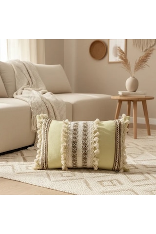 Sarı Kahverengi Dantelli Kırlent 2 Adet Kırlent Kılıfı 35 X 55 Çok Renkli