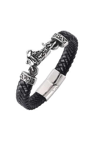 Vintage Punk Tarzı Erkek Bileklik Gerçek Deri Altın Rengi Motosiklet Paslanmaz Çelik Bileklikler Erkek Takıları Siyah