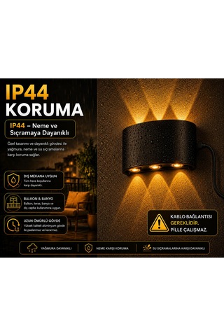 6w İç Ve Dış Renk Aplik 3+3 Dekoratif Çift Yönlü Aplik Elektrikli Pil İle Çalışmaz Amber