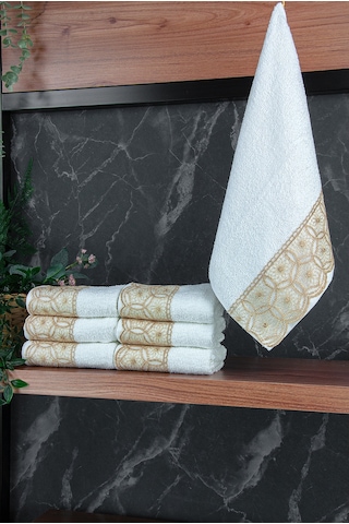 Dantelli Güpürlü Lüks %100 Pamuk Çeyizlik 6 Lı El Yüz Havlu Seti 40x70 - Sarı - 4400 Sarı