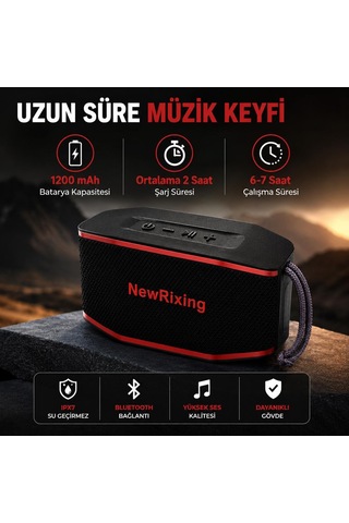 Nr196 Taşınabilir Uzun Pil Ömürlü Taşıma Saplı Tf Kart Ve Aux Destekli Ipx7 Su Geçirmez Özellikli Bluetoth Hoparlör