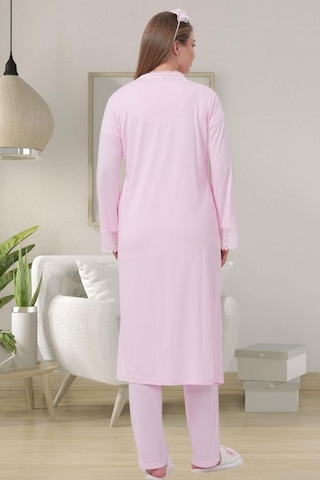 Mecit Pijama Mecit 1541 Bayan Hamile Lohusa Pembe Uzun Sabahlık Pijama Takımı