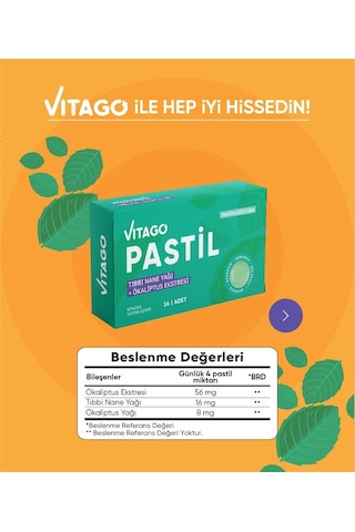 Vitago Nane + Okaliptus Yağı İçeren Takviye Edici Gıda 16 Pastil