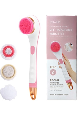 Ranyeek Pink Elektrikli Duş Fırçası - 4 Farklı Başlı, 2 Hızlı, 360 Döner, Uzun Saplı Vücut Masaj Ve Temizlik Aleti Ae-8382 Çok Renkli