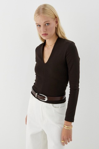 V Yaka Uzun Kollu Body Acı Kahve Acı Kahve