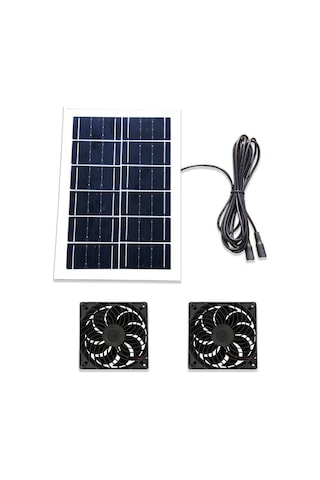 Motion003 Güneş Paneli +2 Adet Fan Ser Güneş Enerjili Egzoz Fanı Çatılar Kulübeler Tavuk Kümesi Köpek Evleri Ip5 Su Geçirmez