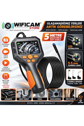 5 Metre El Tipi Ekranlı Yılan Kamera 5.5mm Lens Sert Kablo