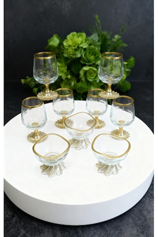 Çnr Home Collection 12 Parça Gold Kahve Yanı 6 Lı Su Bardağı & 6 Lı Lokumluk-şekerlik 23548574 Gold