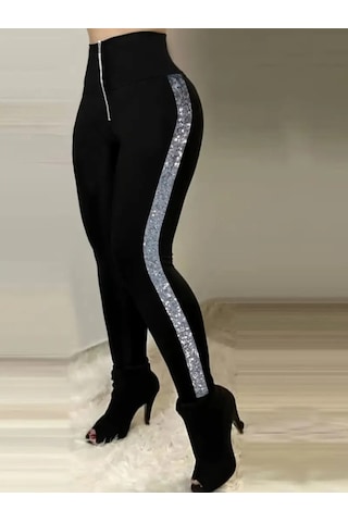 Kadın Yüksek Bel Yan Şerit Detaylı Dalgıç Tayt Gri