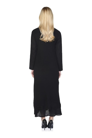 Uzun Kol Şile Bezi Nervürlü Uzun Elbise Siyah