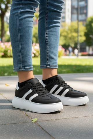 Siyah Beyaz Yüksek Taban Bağcıklı Unisex Sneaker Dvs-01 Z Siyah - Beyaz
