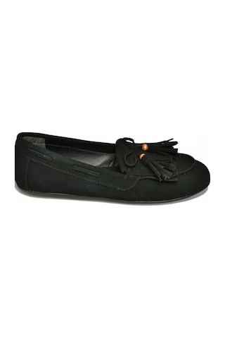 Fox Shoes Y996271002 Siyah Süet Püskül Detaylı Kadın Babet Siyah