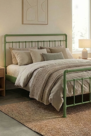 Unimetodin Metal Karyola Beyaz - Konik Geçme Konfor Destekli Latalı - 140x190/140x200/160x200/180x200 Yeşil